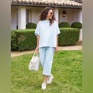 Frank & Eileen Catherine Cropped Sweatpants Ice Light Blue Triple Fleece Large